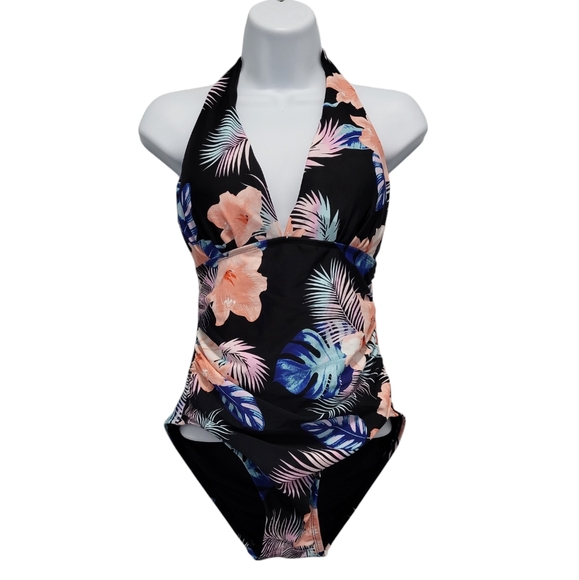 DKNY Womens M One Piece Tummy Control Halter Neckline Swimsuit UPF P… - Picture 1 of 7